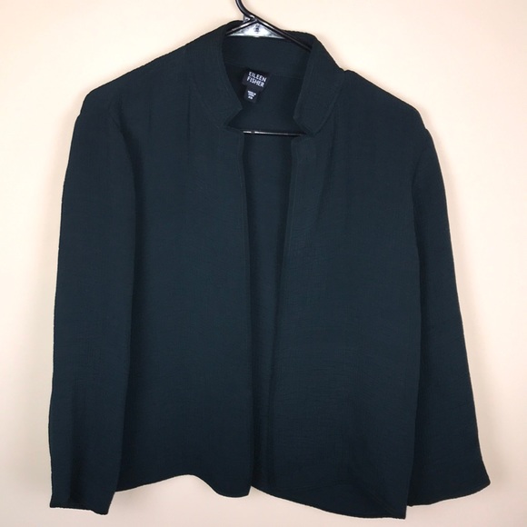 EILEEN FISHER Womens Green Stretch Ribbed Knit Cardigan Long Sleeve Open Front Wear To Work Sweater main image 0